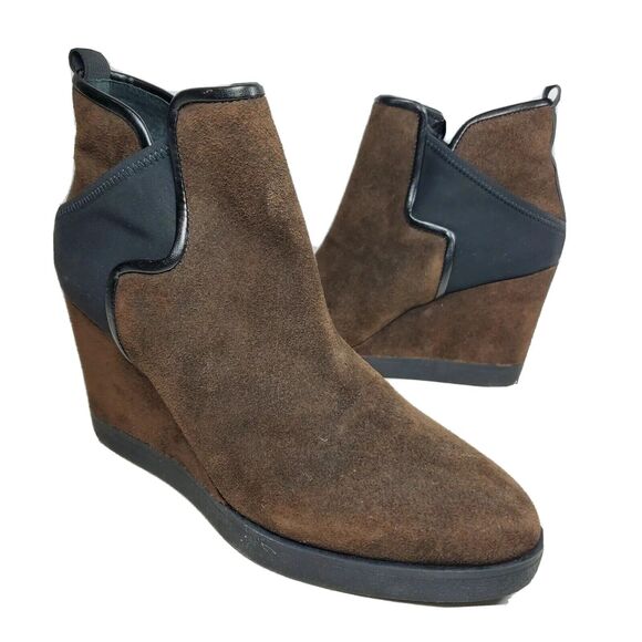 Donald Pliner women boots Wedge Bootie Dark Brown Suede Luluu Sz 9.5 new - Picture 1 of 8